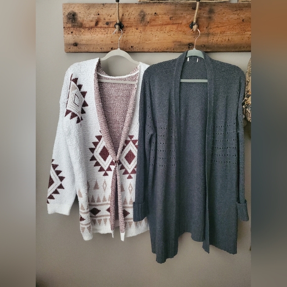 Sweaters - Aztec Print Cardigan & Grey Cardigan